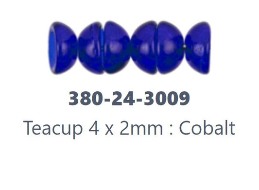 Czech 4 x 2 mm Teacup Beads / Bead Caps 3009 Cobalt Blue Glass - 50 Beads