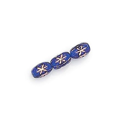 Czech 10390-30090 Cobalt Blue with Star Glass Rice Beads, 6 x 4 mm - 50 Beads