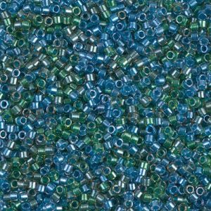 Miyuki Delica DB985   11/0 Transparent Blue and Green Lined Crystal Luster Cylinder/Tube Beads - 5 or 10 gm