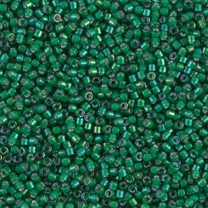 Miyuki Delica DB1788  11/0 White Lined Transparent Emerald Green Luster Cylinder/Tube Beads - 5 or 10 gm