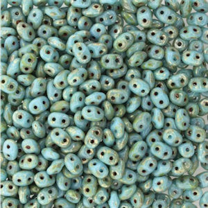 Matubo Superduo  63030-43400  Turquoise Blue Picasso Beads - 5 or 10 gm