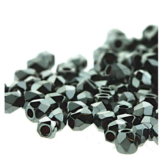 Czech Fire Polish FPR0223980-27200 True 2 mm Jet Full Chrome Crystal Beads - 50 Beads
