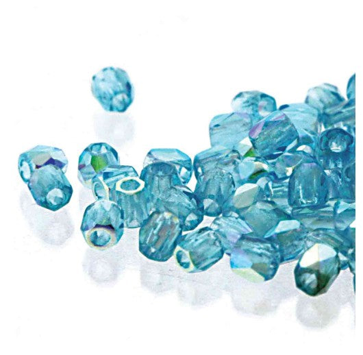 Czech Fire Polish FPR0260020-28701 True 2 mm Aqua AB Crystal Beads - 50 Beads