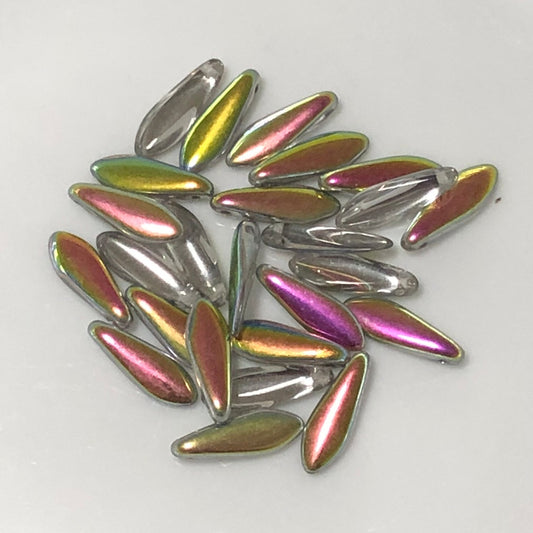 Czech Crystal Vitrail Glass Dagger Beads , 10 x 3 mm - 25 Beads