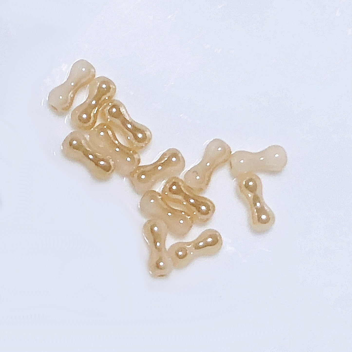 Peanut / Bone Shaped Glass Beads, Beige Gold Luster, 8 x 3 mm - 13 Beads