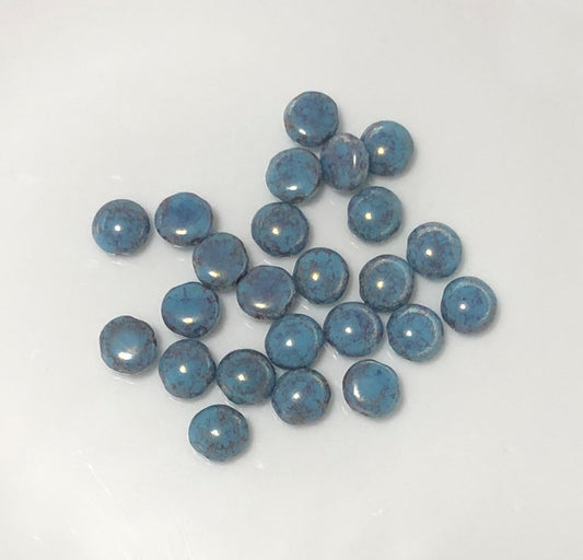 Czech Candy Cabachon 8 mm Blue Turquoise Bronze Terracotta Beads - 24 Beads