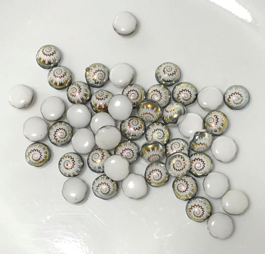 Czech Candy Cabachon 8 mm Alabaster Laser Ammonite Beads - 24 Beads