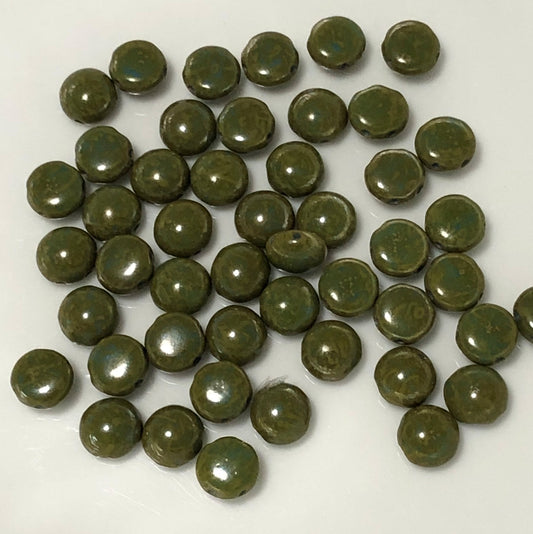 Czech Cabachon Candy 8 mm Green Travertine Beads - 24 Beads