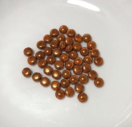Czech Candy Cabachon 8 mm 93120-15464 Opaque Orange Bronze Terracotta Beads - 24 Beads