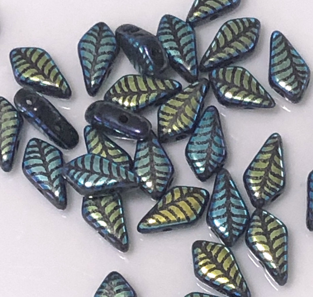 Czech 23980-28703LA  Jet AB Laser Leaf Kite Glass Beads 9 x 5 mm - 25 Beads