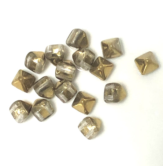 Super Kheops Par Puc Pyramid Stud 6 mm  00030-26441  Crystal Amber Czech Glass Beads - 16 Beads