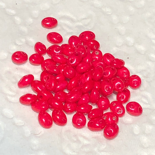 Mini Twin / Miniduos  2 x 4 mm 91250-14400  Opal Red White Luster Beads - 5 Grams