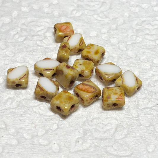 Table Cut Silky Diagonal 5 x 5 mm 03000-86805 Chalk Travertine Dark 2-Hole Beads - 20 Beads