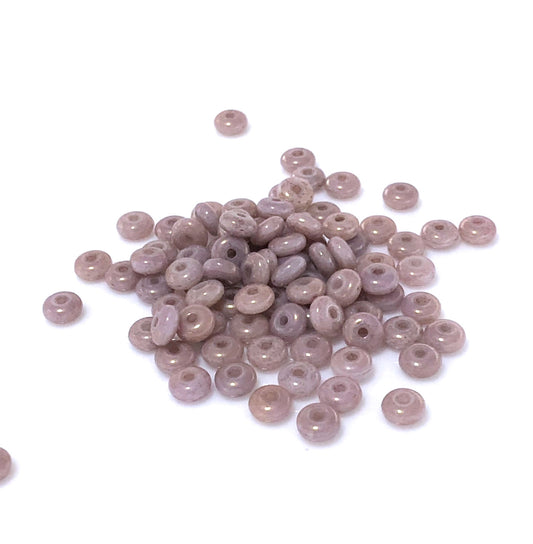 Czech Milky Lilac 2 x 4 mm 69036-37225 Spacer Rondelle Donut Glass Beads - 50 or 100 Beads