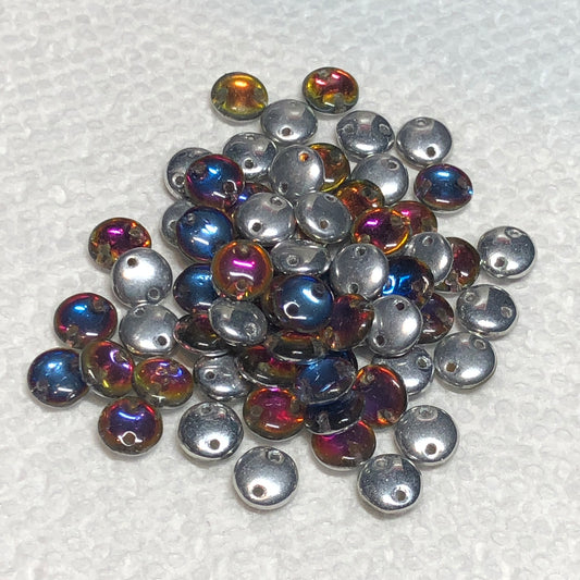 Crystal Silver Volcano 2-Hole Lentil Czech Glass Beads, 6 mm - 30 Beads