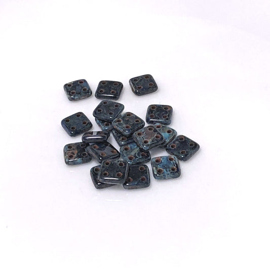 Czechmates QuadraTile Cobalt - Picasso 3009/c  6 mm Square Beads - 20 Beads