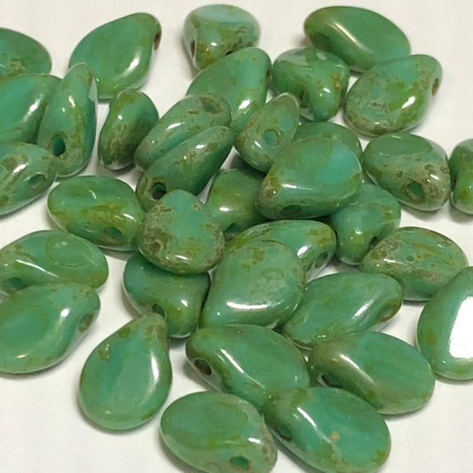 Preciosa 63130-86805  Pip Opaque Turquoise Green Picasso Czech Glass Beads, 5 x 7 mm - 30 Beads