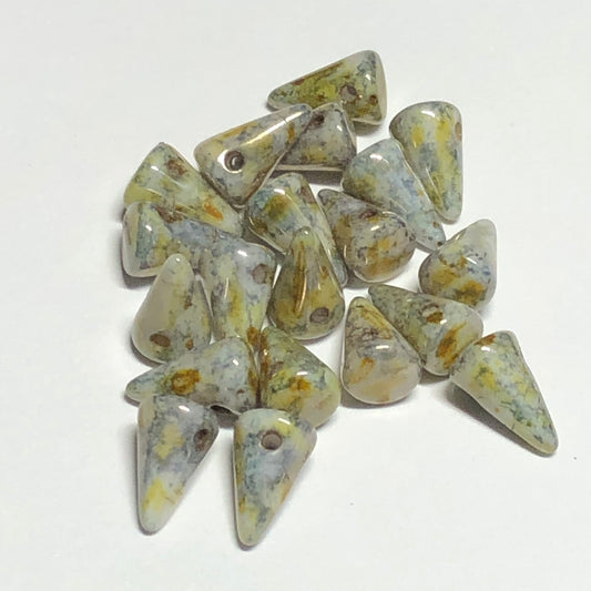 Spike / Thorn Beads 02010-65431 Chalk Lumi Green, 5 x 8 mm Verre tchèque - 20 Perles