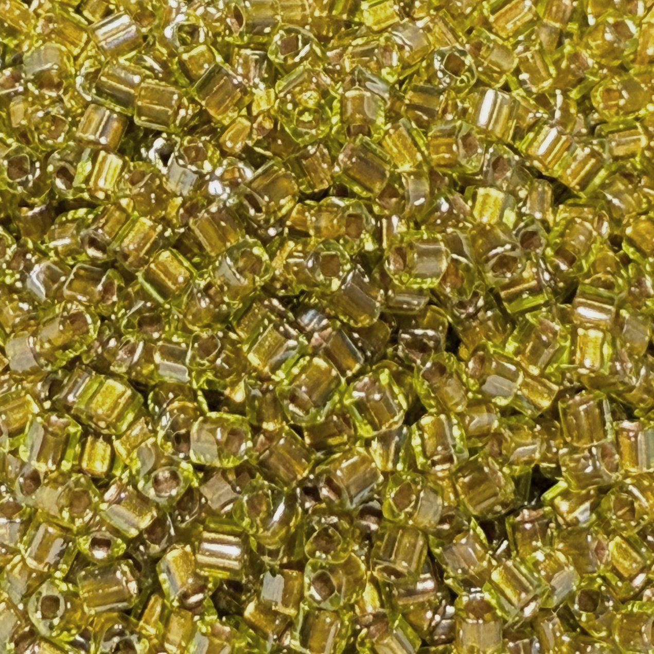 TOHO TC-01-378B  1.5 mm  Gold-Lined Light Olivine Cube  Beads - 5 or 10 gm