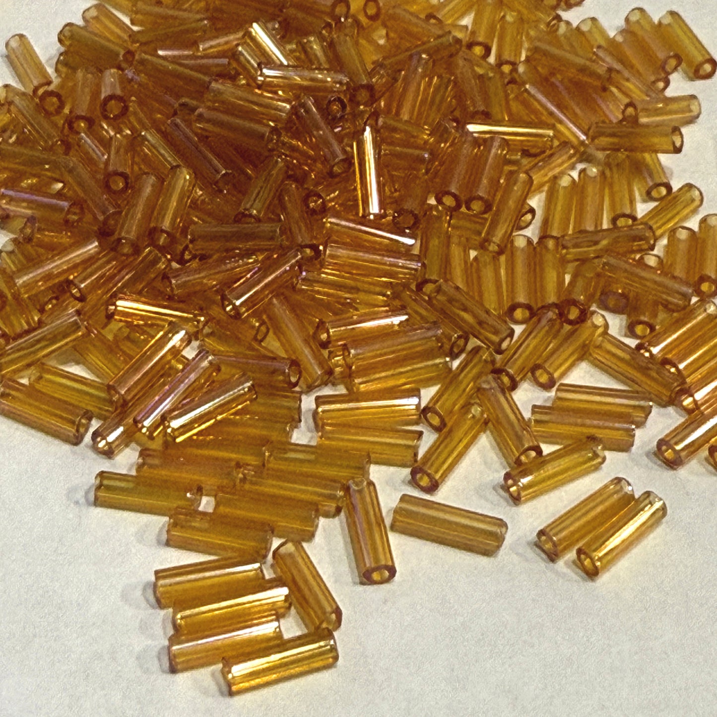 Preciosa #3 - 6-7 mm 11050 Transparent Topaz Rainbow Glass Bugle Beads - 5 or 10 gm