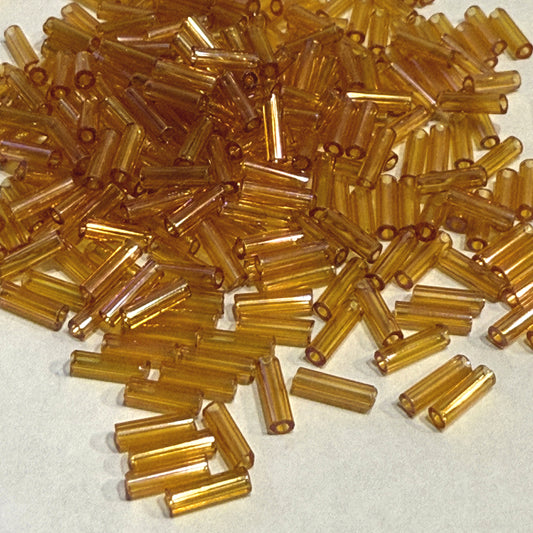 Preciosa #3 - 6-7 mm 11050 Transparent Topaz Rainbow Glass Bugle Beads - 5 or 10 gm