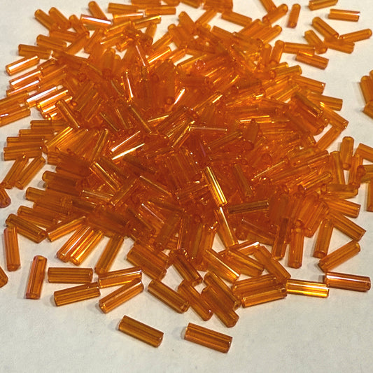 Preciosa #3 - 6-7 mm 81060 Transparent Light Orange Rainbow Glass Bugle Beads - 5 gm