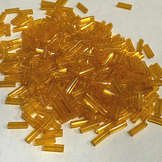 Preciosa #3 - 6-7 mm 91000 Transparent Orange Rainbow Glass Bugle Beads - 5 gm