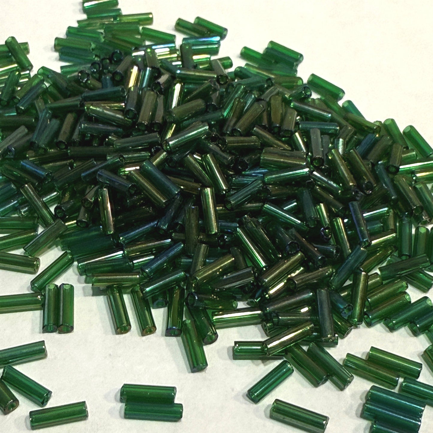 Preciosa #3 - 6-7 mm 51060 Transparent Green Rainbow Glass Bugle Beads - 5 gm