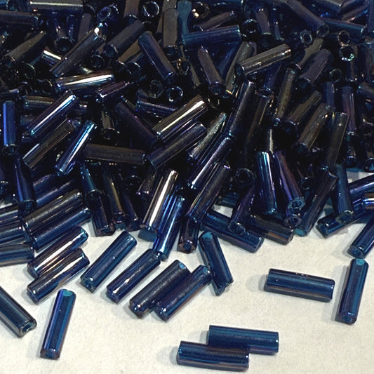 Preciosa #3 - 6-7 mm 31080 Transparent Blue Rainbow Glass Bugle Beads - 5 gm