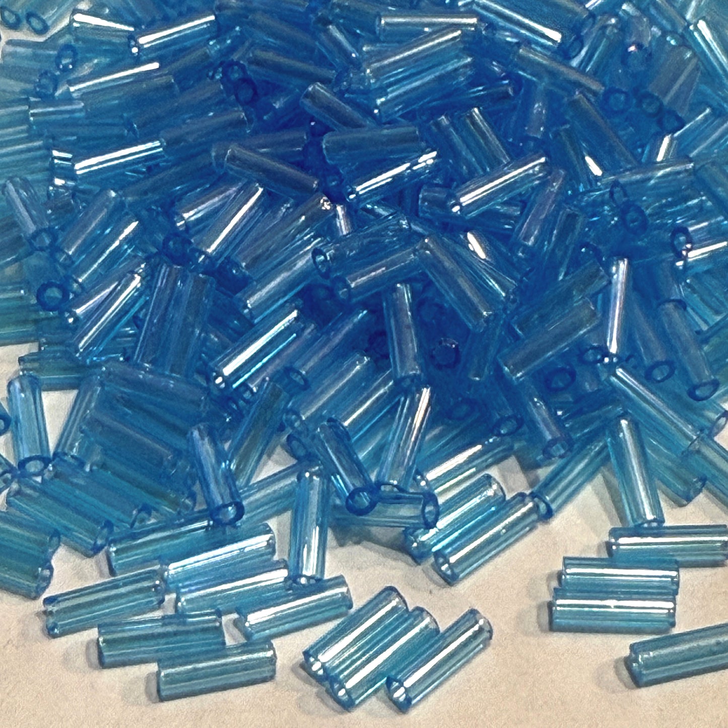 Preciosa #3 - 6-7 mm 60010 Transparent Sky Blue Rainbow Glass Bugle Beads - 5 gm