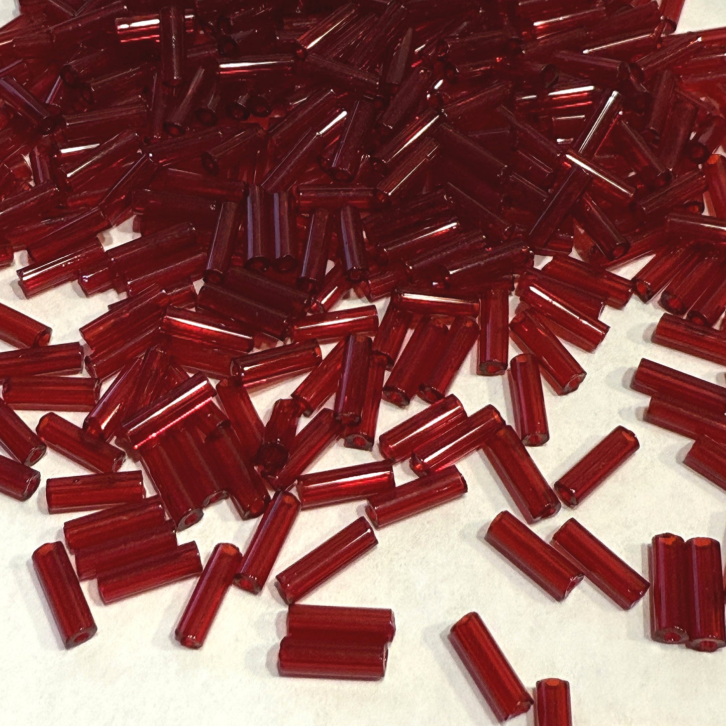 Preciosa #3 - 6-7 mm Transparent Dark Red Glass Bugle Beads - 5 gm