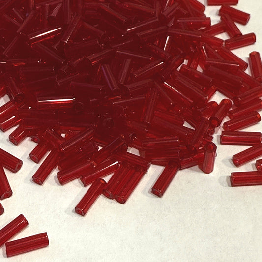 Preciosa #3 - 6-7 mm 90070 Transparent Red Glass Bugle Beads - 5 or 10 gm