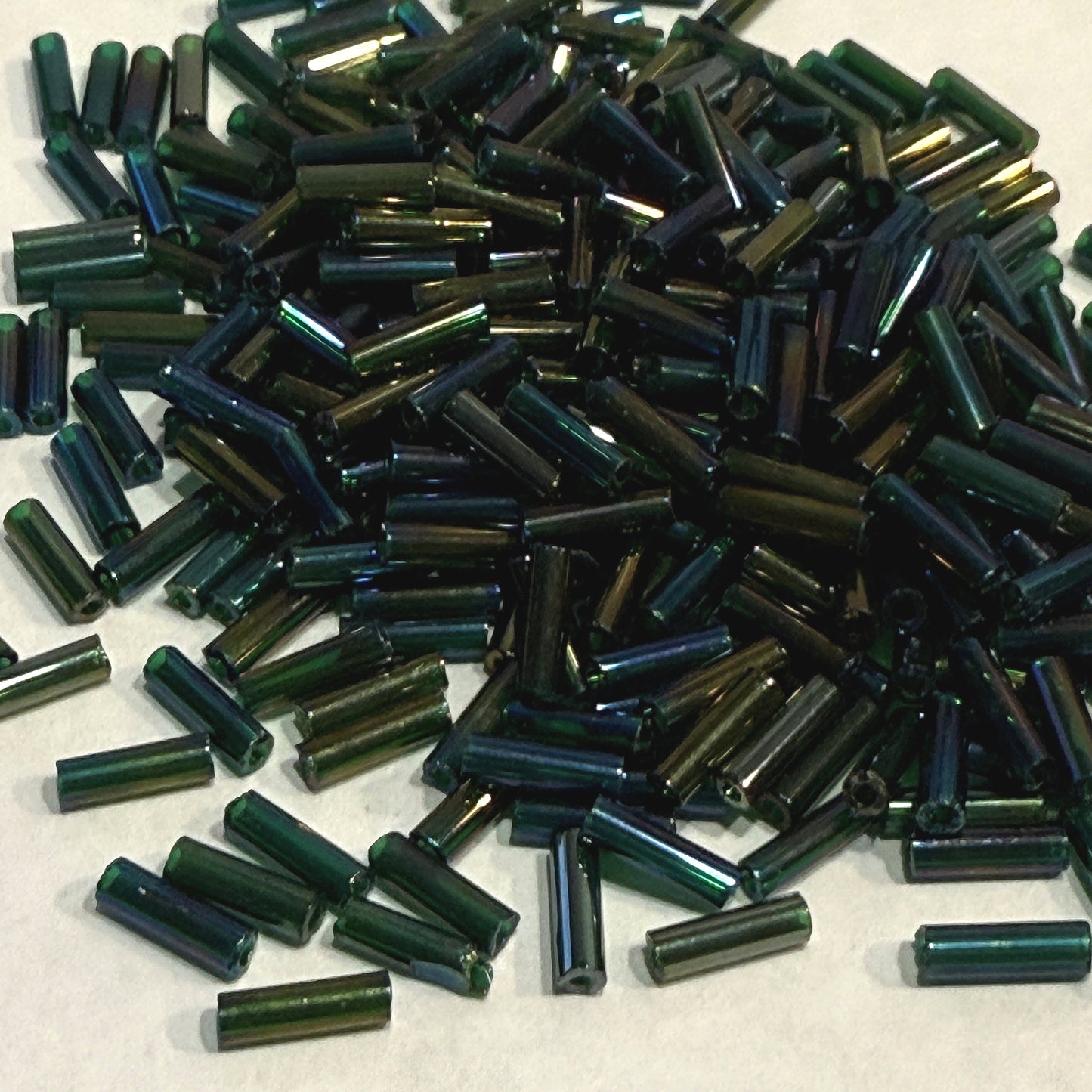 Preciosa #3 - 6-7 mm 51620 Transparent Dark Green Rainbow Glass Bugle Beads - 5 gm