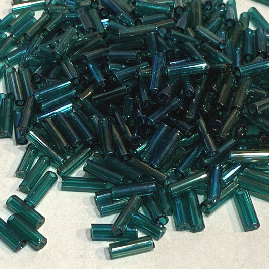 Preciosa #3 - 6-7 mm 51710 Transparent Teal Rainbow Glass Bugle Beads - 5 gm