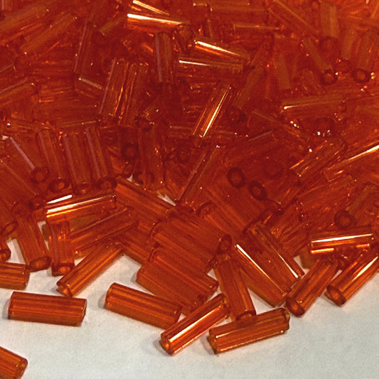 Preciosa #3 - 6-7 mm 90030 Transparent Dark Orange Glass Bugle Beads - 5 gm