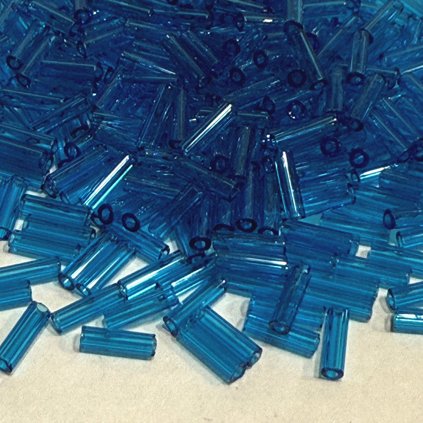 Preciosa #3 - 6-7 mm 60150 Transparent Sea Blue Glass Bugle Beads - 5 gm