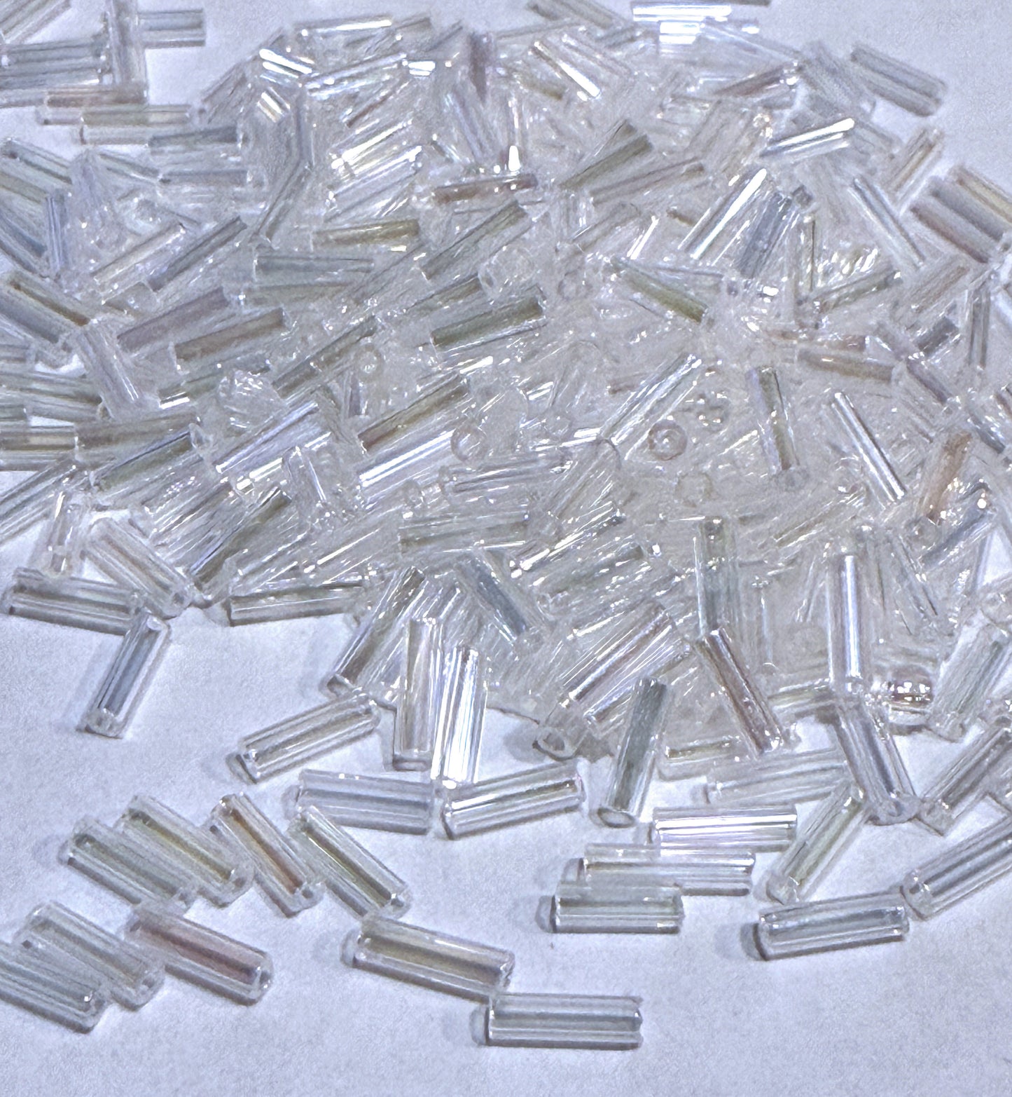 Preciosa #3 - 6-7 mm 58205 Transparent Clear Rainbow Glass Bugle Beads - 5 gm