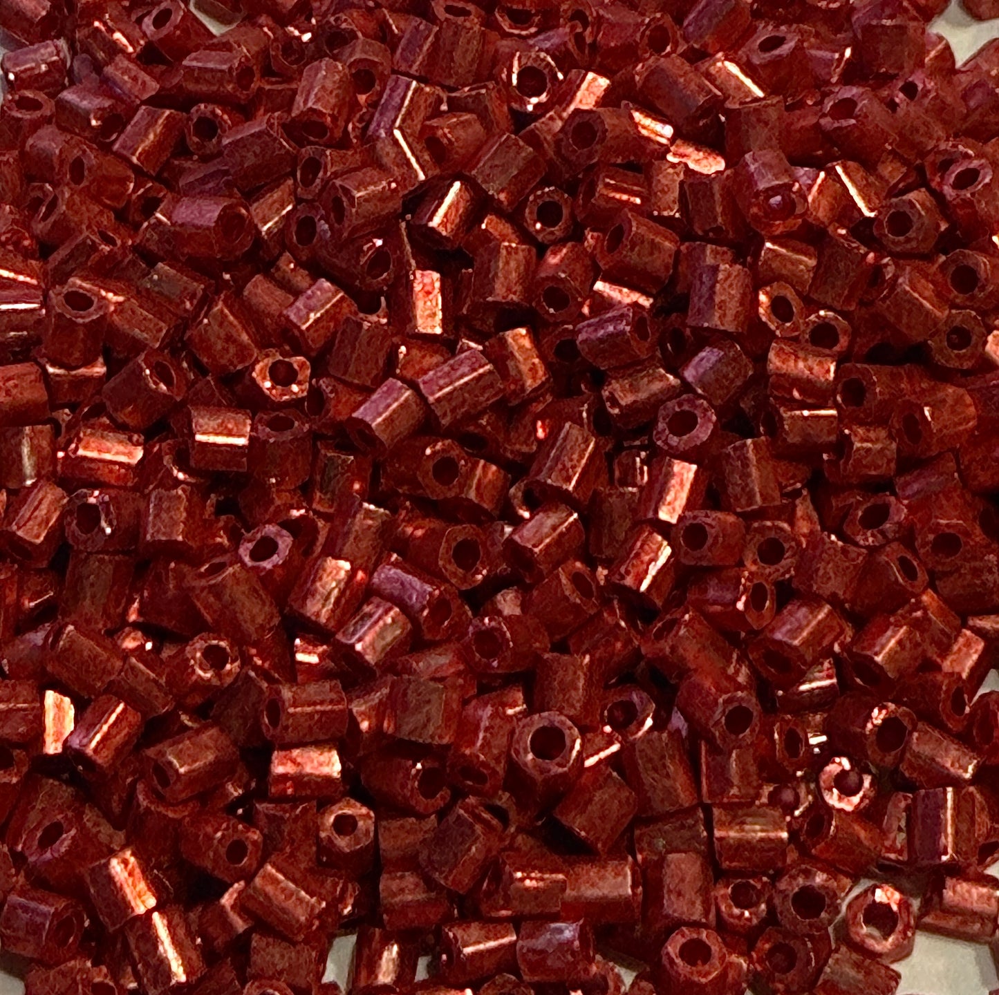 11/0 Two-Cut Hex Outside Dyed Metallic Red Beads - 5 or 10 gm