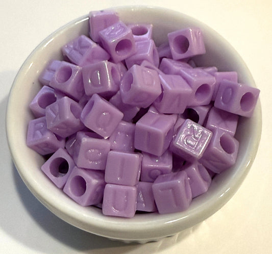 6 mm Opaque Pastel Alphabet Cube / Square Large Hole Acrylic Beads for Kids / Crafts - 20 Beads - Purple, Blue, Cream, Light Pink, Dark Pink, Yellow or Green
