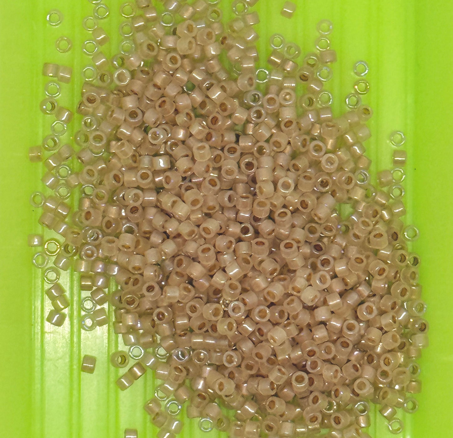 11/0 Beige / Tan / Flesh Translucent Lined Crystal AB Cylinder/Tube Beads, 5 gm