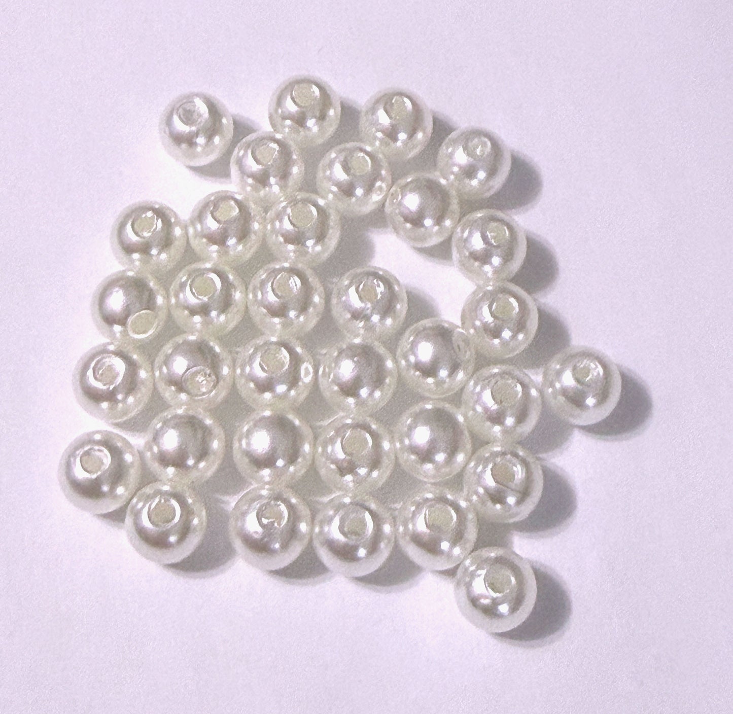8 mm White Imitation Pearl Large Hole Round Acrylic Beads - Craft Grade Only - 34 Beads