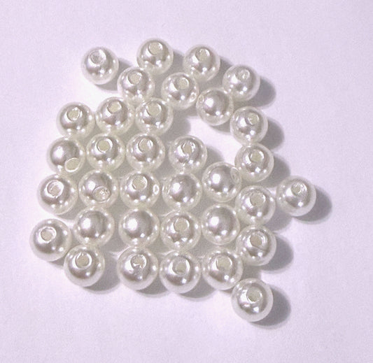 8 mm White Imitation Pearl Large Hole Round Acrylic Beads - Craft Grade Only - 34 Beads