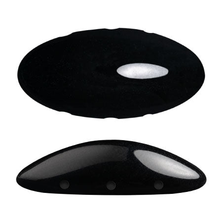 "New Athos®" par Puca®   23980  Opaque Jet Black Oblong Flatback 3-Hole Czech Bead, 10 x 20 mm - 1 Bead
