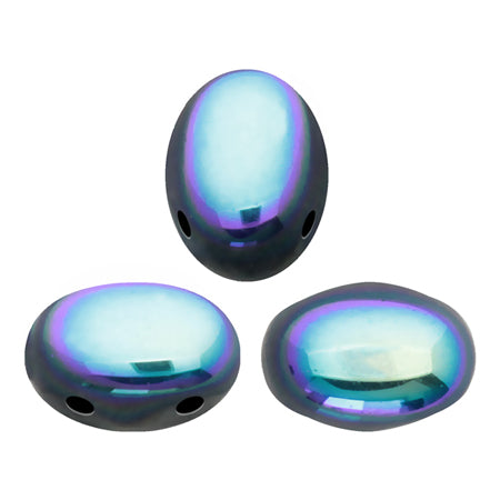 Samos® Par Puca® 5 x 7 mm  23980-28701  Jet Black AB 2-Hole Czech Glass Beads  - 25 Beads