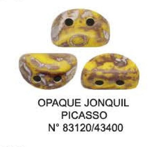 Kos Par Puca 83120-43400  Opaque Jonquil Picasso  3 x 6 mm 2-Hole Czech Glass Beads - 5 Grams