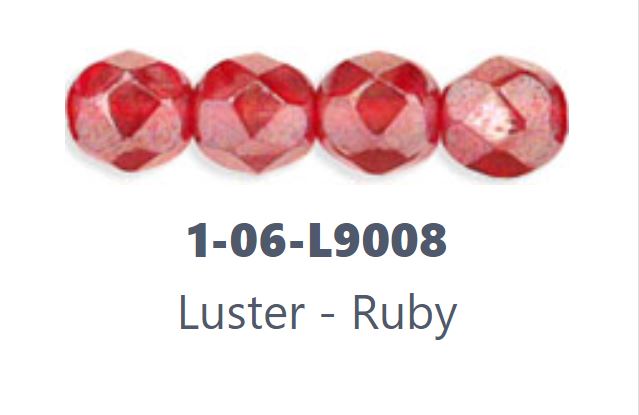 Czech Fire Polish 06-L9008 Ruby Red Luster 6 mm Faceted Round Glass Beads - 25 Beads