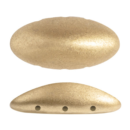 "New Athos®" par Puca®   00030-01710  Light Gold Matte Oblong Flatback 3-Hole Czech Bead, 10 x 20 mm - 1 Bead