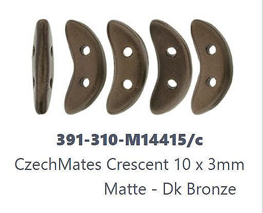 Czechmates Crescent  10 x 3 mm Matte Dark Bronze Glass Beads - 30 Beads