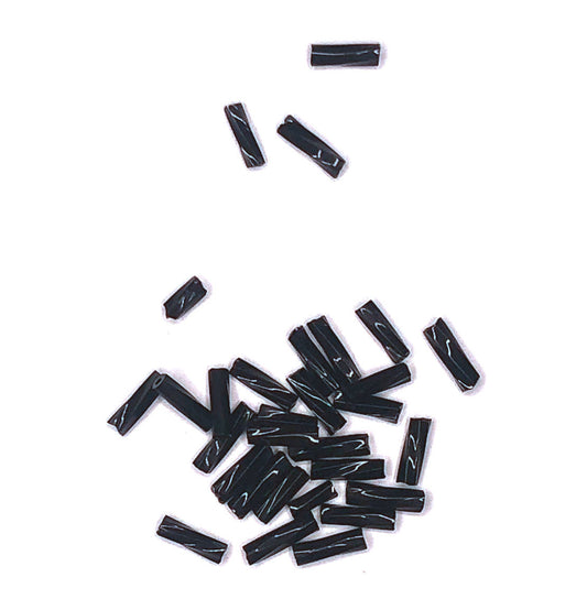 Twisted Black Glass Bugle Beads, 6 mm - 1 gm