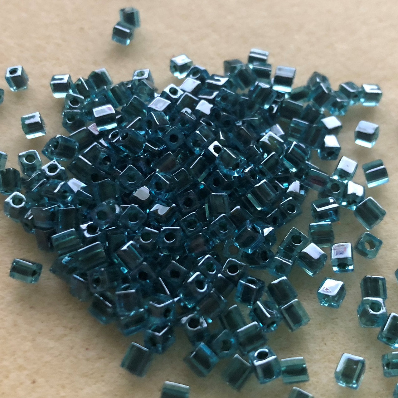 Miyuki SB3-2641 3.5mm  Black Color Lined Blue Square Glass Beads -5 gm